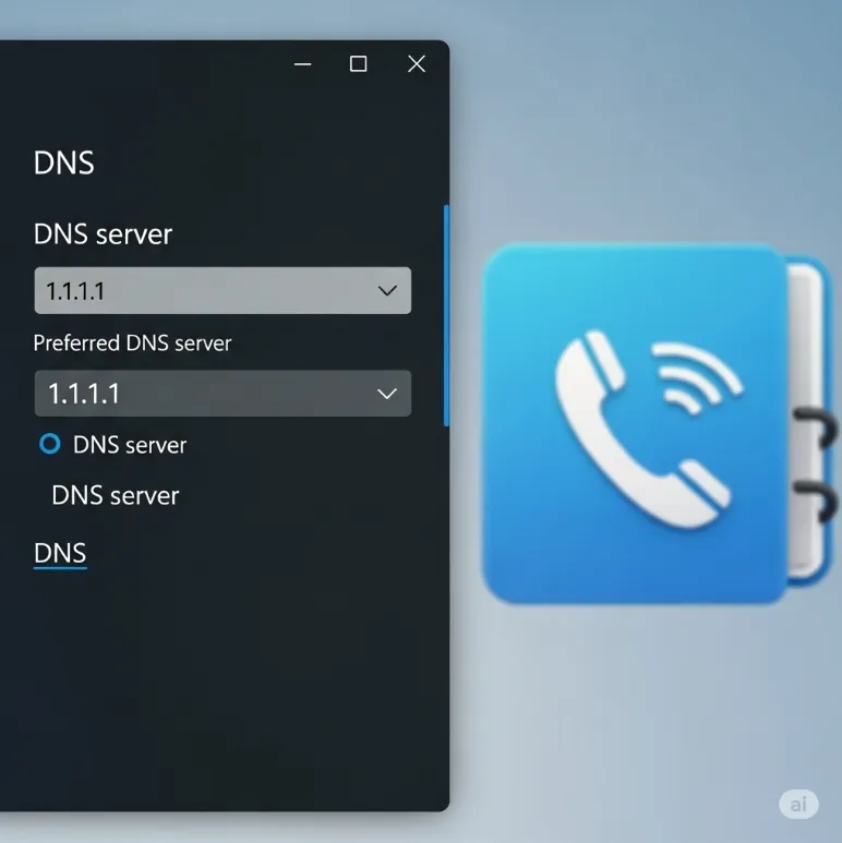 DNS 설정 화면. Windows 11 네트워크 설정에서 1.1.1.1 입력 중인 모습.