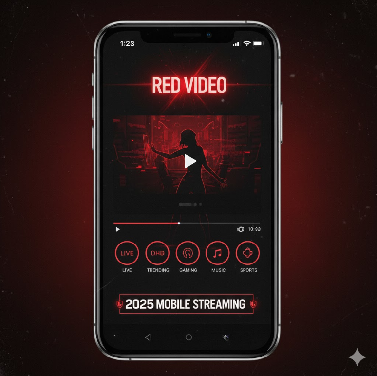 모바일 화면에서 빨간비디오 앱 인터페이스. 모바일 화면에서 빨간비디오 앱 인터페이스.