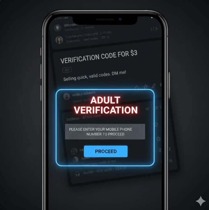“성인인증” 팝업과 함께 휴대폰 인증 화면 “성인인증” 팝업과 함께 휴대폰 인증 화면