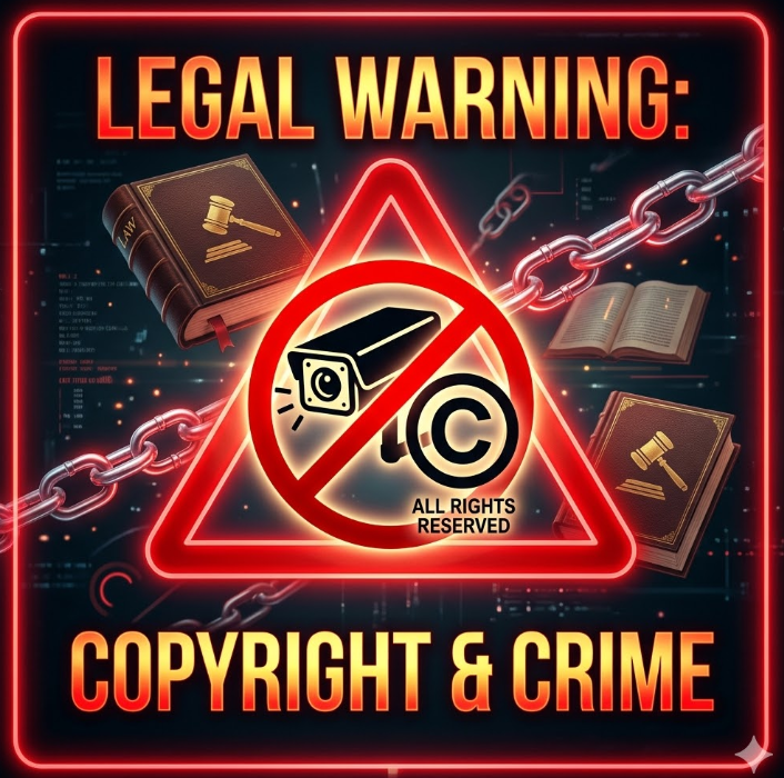 붉은 경고 삼각형 안에 불법 촬영물 아이콘(카메라·금지 표시)과 저작권 마크(©)가 겹쳐진 그래픽