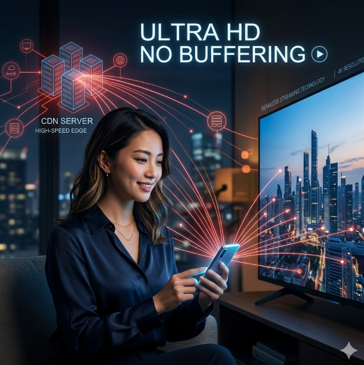 고화질 영상 플레이어 화면에 로딩 바 없이 부드럽게 재생되는 그래픽