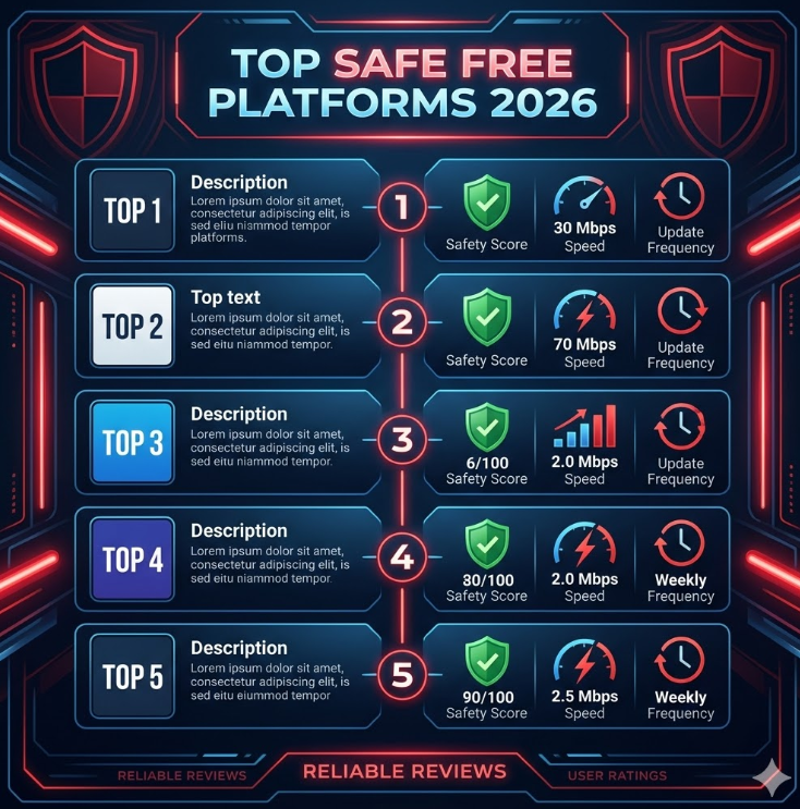 2026년 무료 di동 인기 사이트 TOP5가 순위별로 나열된 그래픽